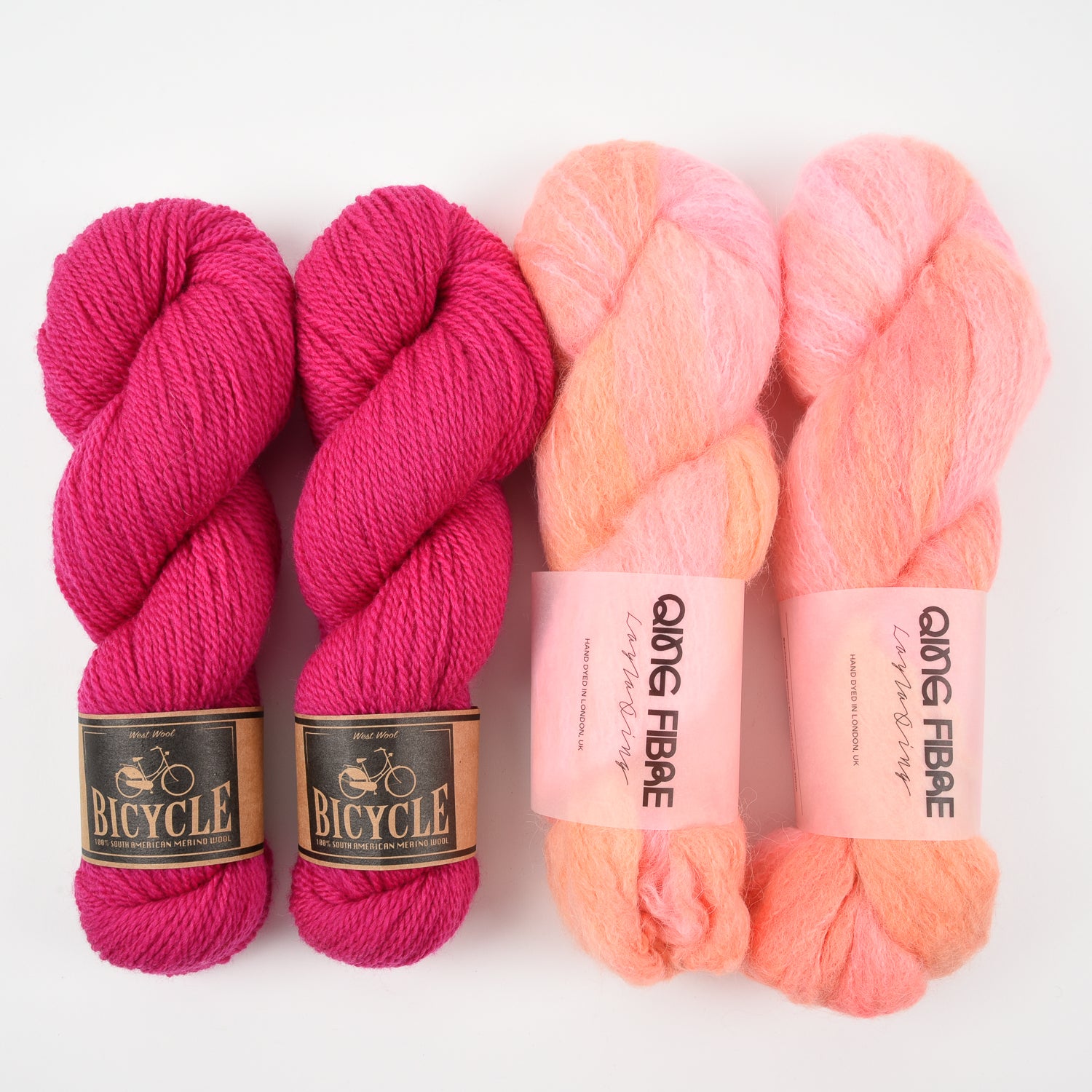 Qing Fibre PINK SNAP Alpaca Merino wool Silk Mixed Weight Quick Kits