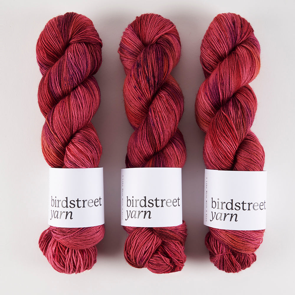 Birdstreet Yarn BIRDSTREET BFL - I LIKE MINE WITH A KISS BFL Wool Blue Faced Leicester Nylon Fingering red Yarn