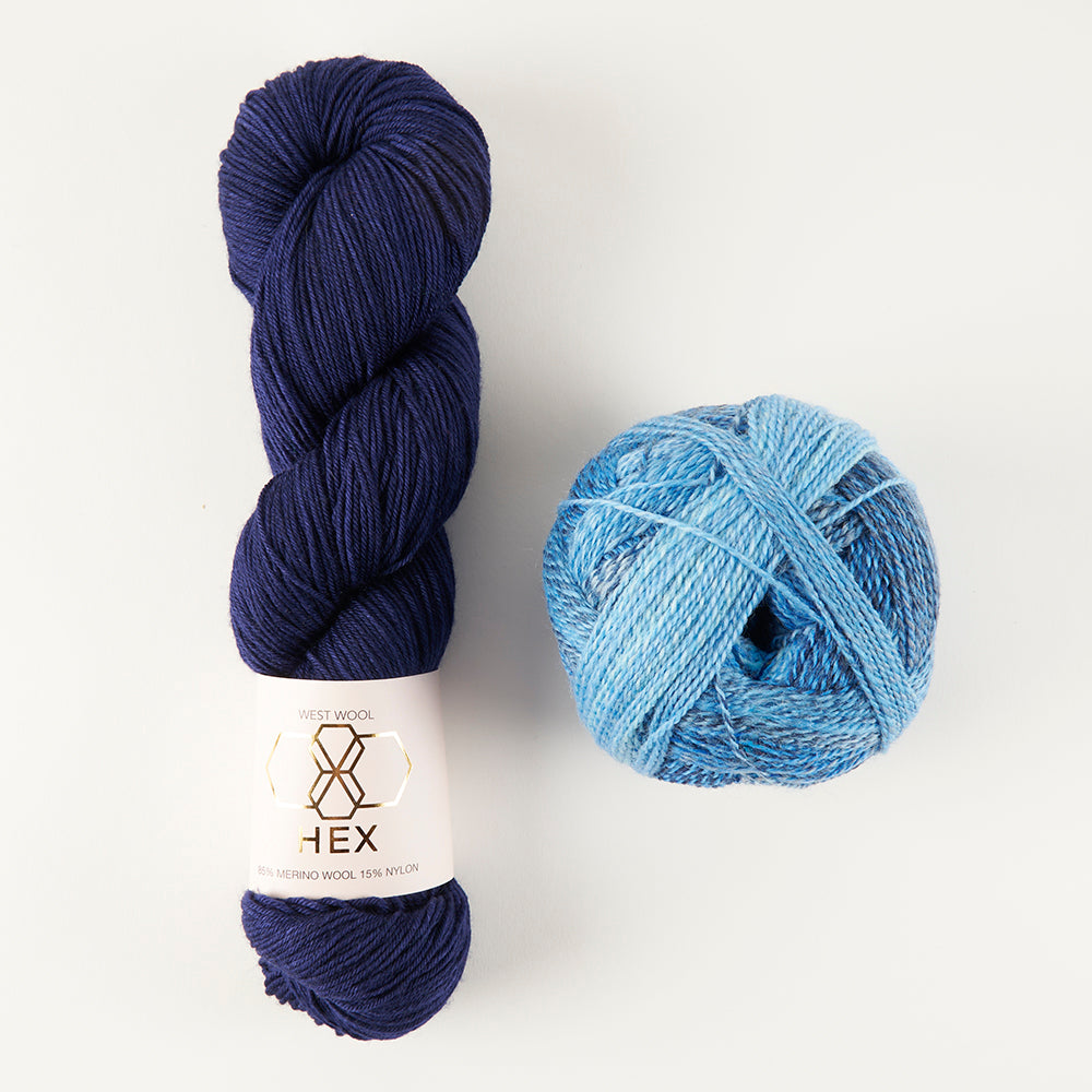 Schoppel-Wolle CABLED COLUMN SOCKS - INDIGO DISCO Westknits Kits