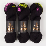 Punk Rock Unicorn SOUL - LASER SHOW Merino wool Nylon Fingering  Sock black neon Yarn