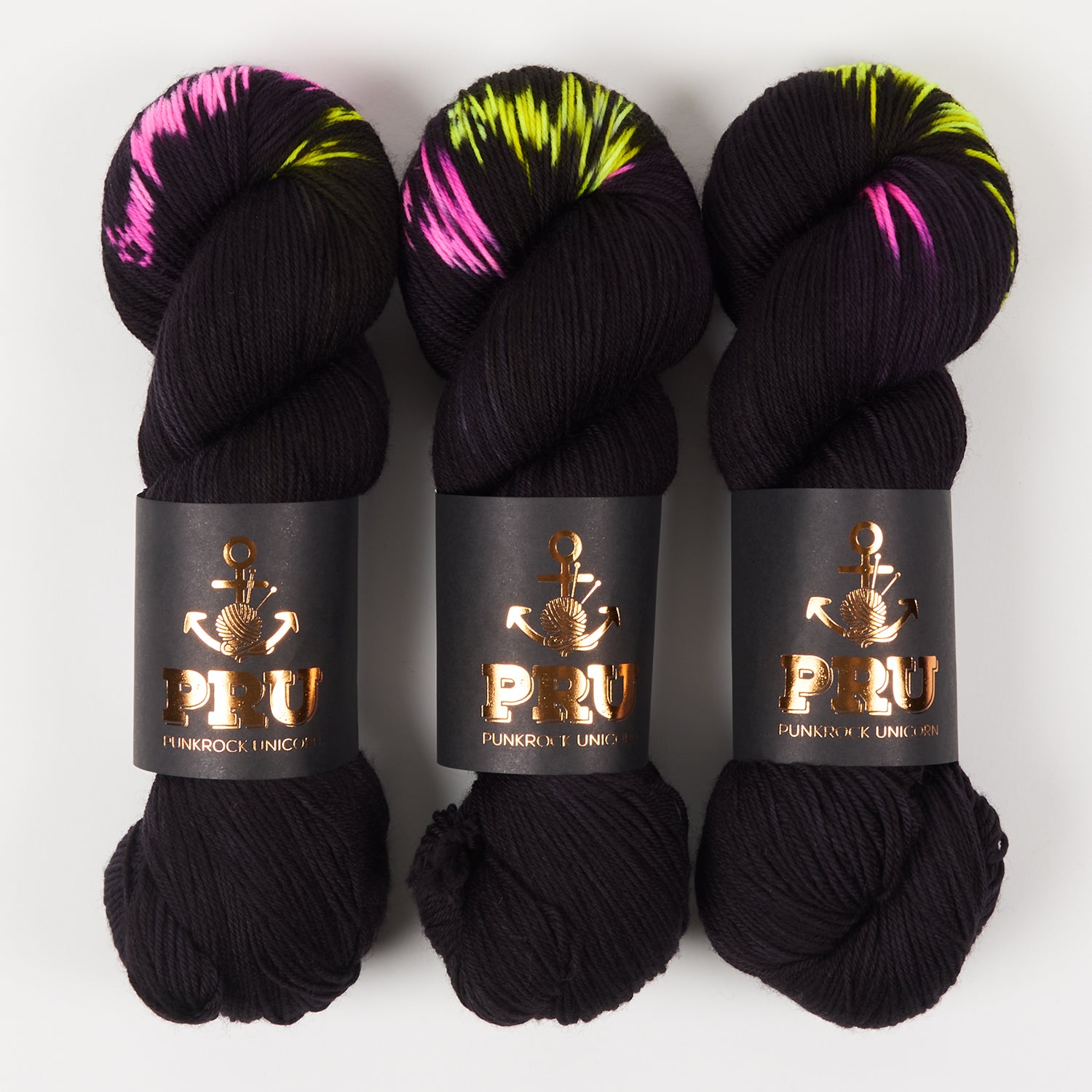 Punk Rock Unicorn SOUL - LASER SHOW Merino wool Nylon Fingering  Sock black neon Yarn
