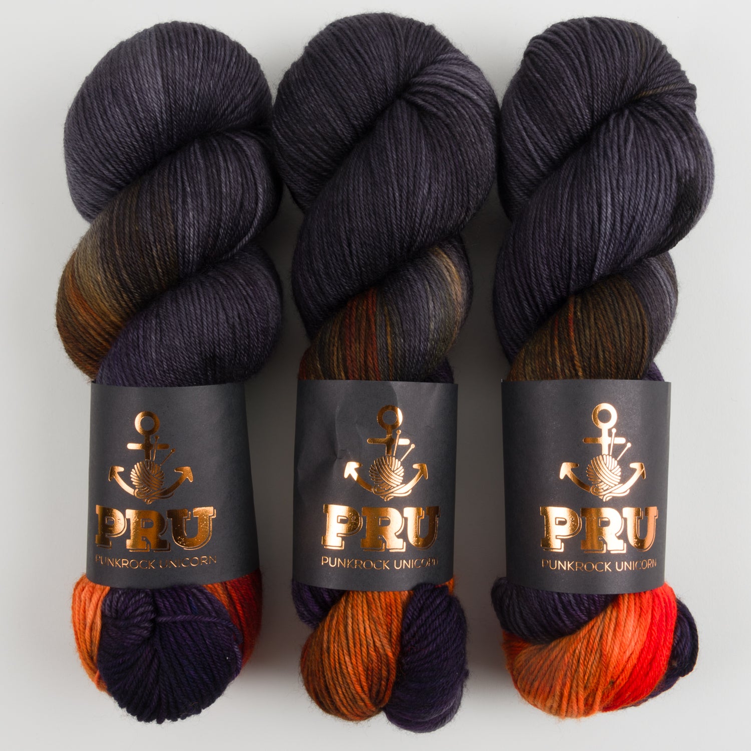 Punk Rock Unicorn SOUL - BONFIRE Merino wool Nylon Fingering  Sock black multicolour Yarn