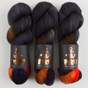 Punk Rock Unicorn SOUL - BONFIRE Merino wool Nylon Fingering  Sock black multicolour Yarn
