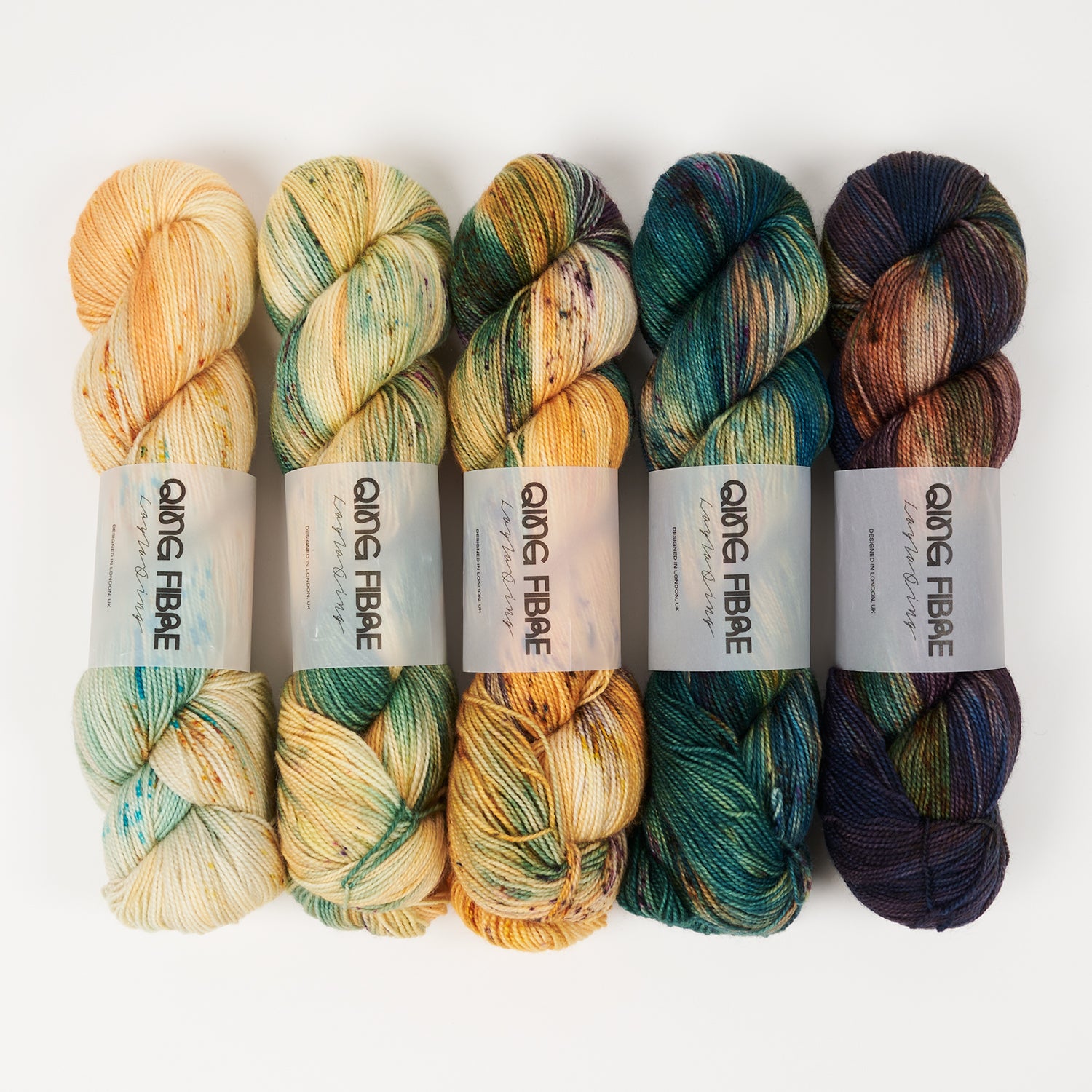 Qing Fibre WAVY WIGGLES - AUTUMN FADE Blue Faced Leicester Fingering green yellow multicolor Westknits Kits