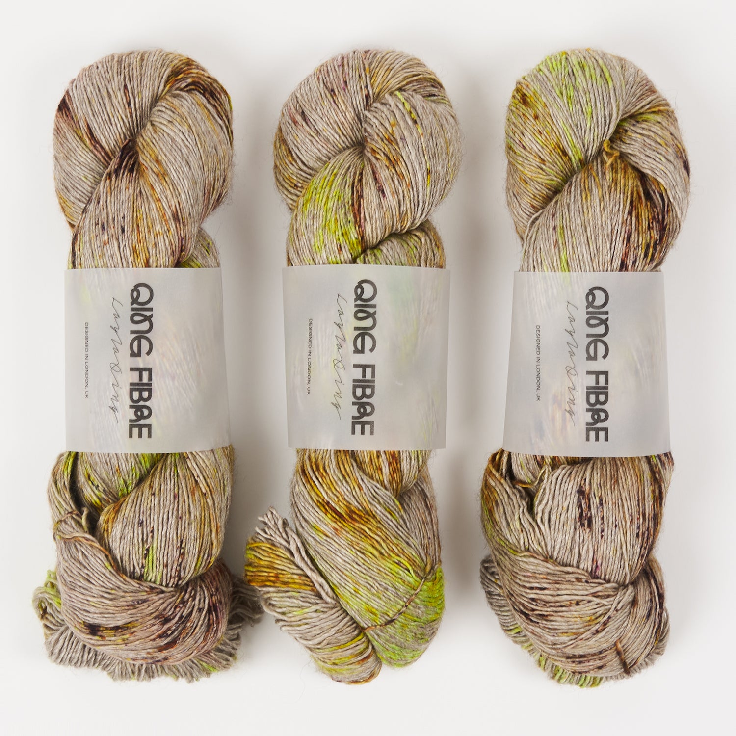 Qing Fibre QING YAK SINGLES - DAFFODILS Merino wool Yak Silk Fingering grey beige Yarn