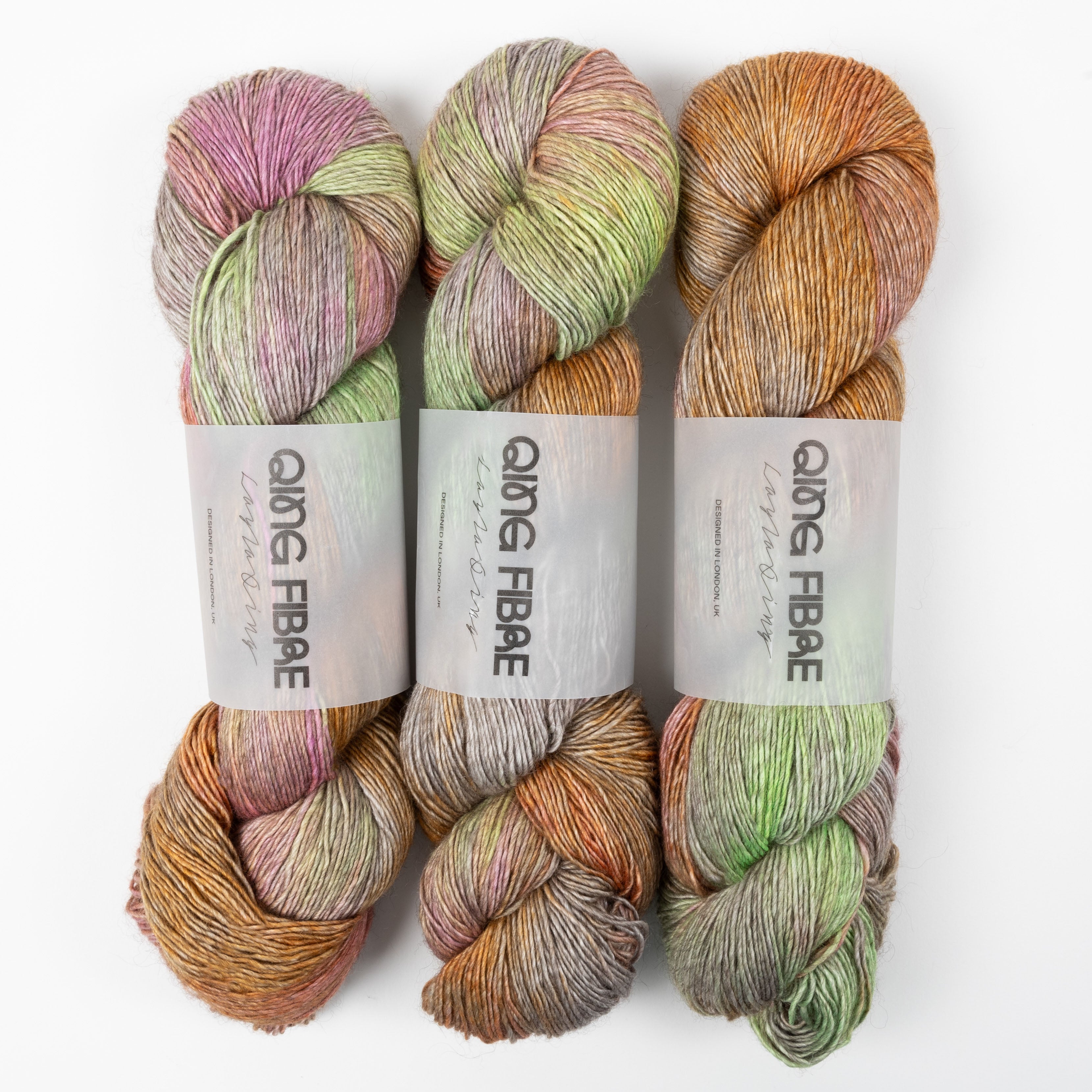 Qing Fibre QING YAK SINGLES - SATURN Merino wool Yak Silk Fingering rainbow orange Yarn