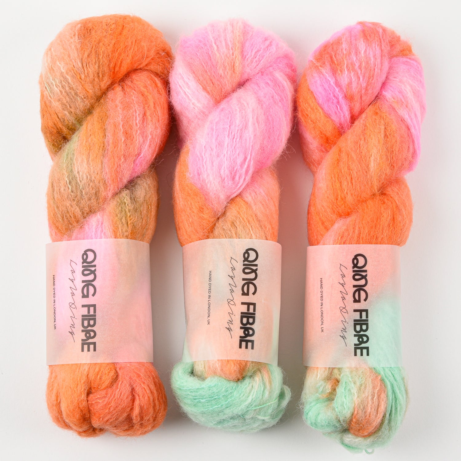 Qing Fibre MELTED BABY SURI - AURORA Alpaca Merino wool Silk Sport pink orange Yarn