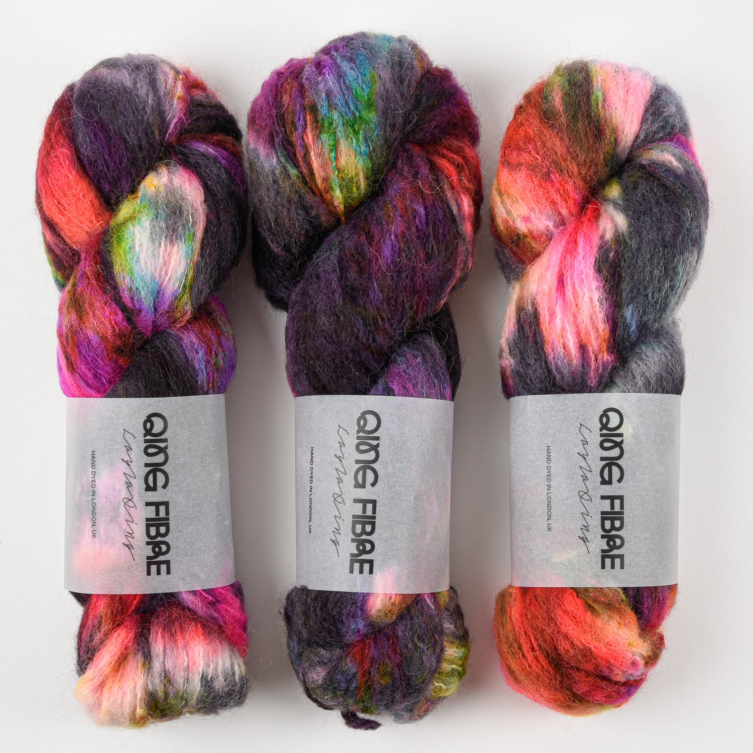 Qing Fibre MELTED BABY SURI - BLACKHARE Alpaca Merino wool Silk Sport black rainbow multicolour Yarn