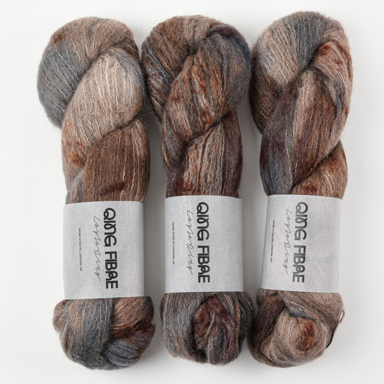 Qing Fibre MELTED BABY SURI - BLUE FINCH Alpaca Merino wool Silk Sport brown blue Yarn