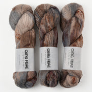 Qing Fibre MELTED BABY SURI - BLUE FINCH Alpaca Merino wool Silk Sport brown blue Yarn