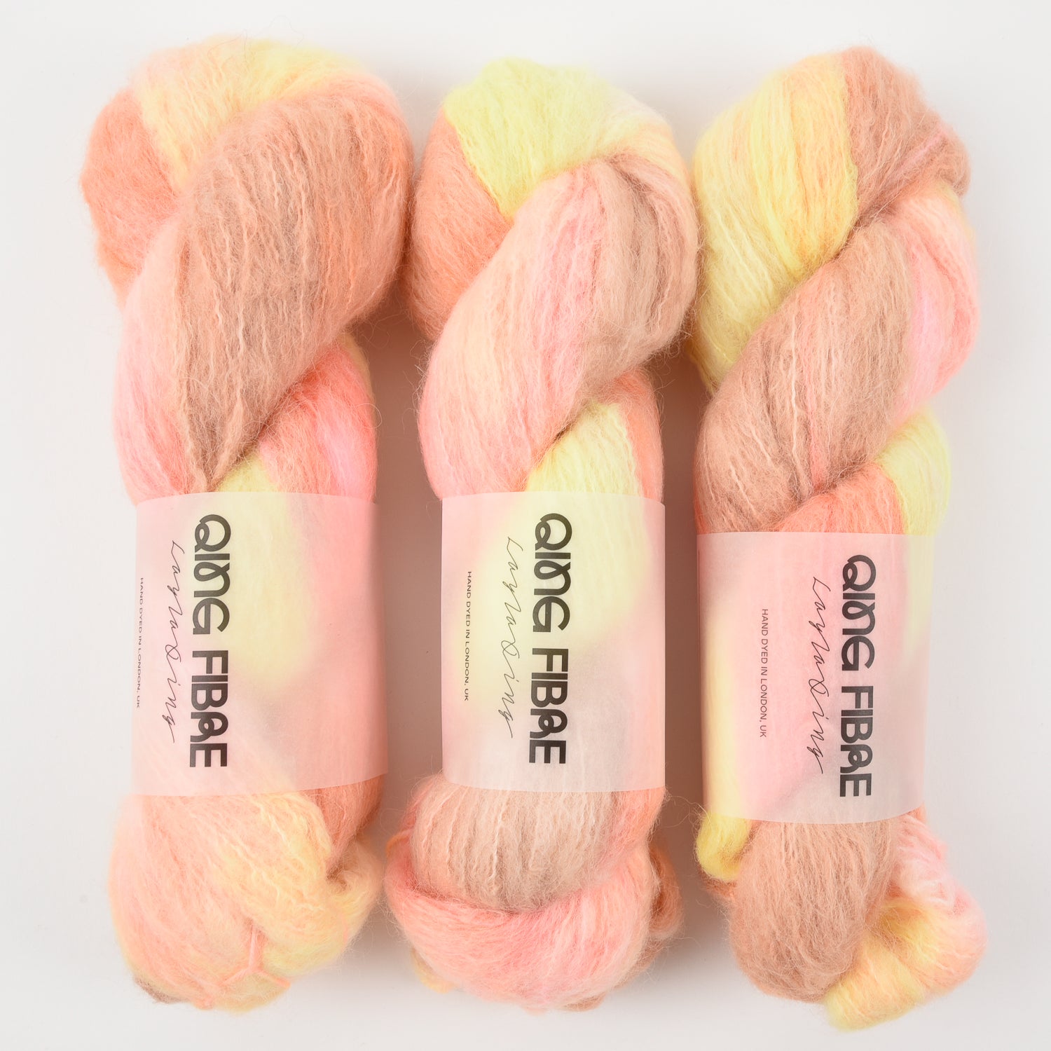 Qing Fibre MELTED BABY SURI - FLAMINGLET Alpaca Merino wool Silk yellow peach Yarn