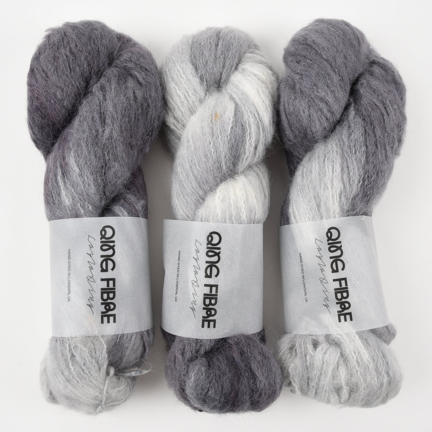 Qing Fibre MELTED BABY SURI - LUNAR Alpaca Merino wool Silk white grey Yarn