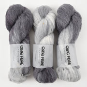 Qing Fibre MELTED BABY SURI - LUNAR Alpaca Merino wool Silk white grey Yarn