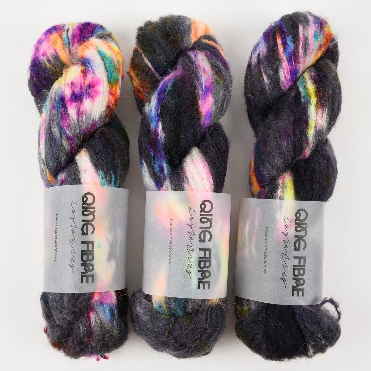 Qing Fibre MELTED BABY SURI - PANDA Alpaca Merino wool Silk Sport black rainbow Yarn