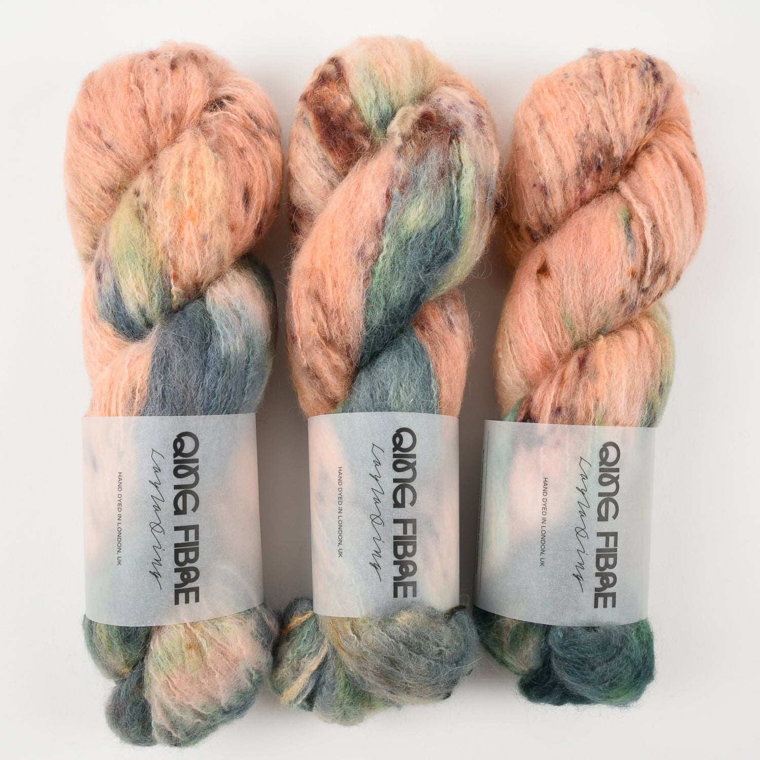 Qing Fibre MELTED BABY SURI - SCALLOP Alpaca Merino wool Silk peach green Yarn