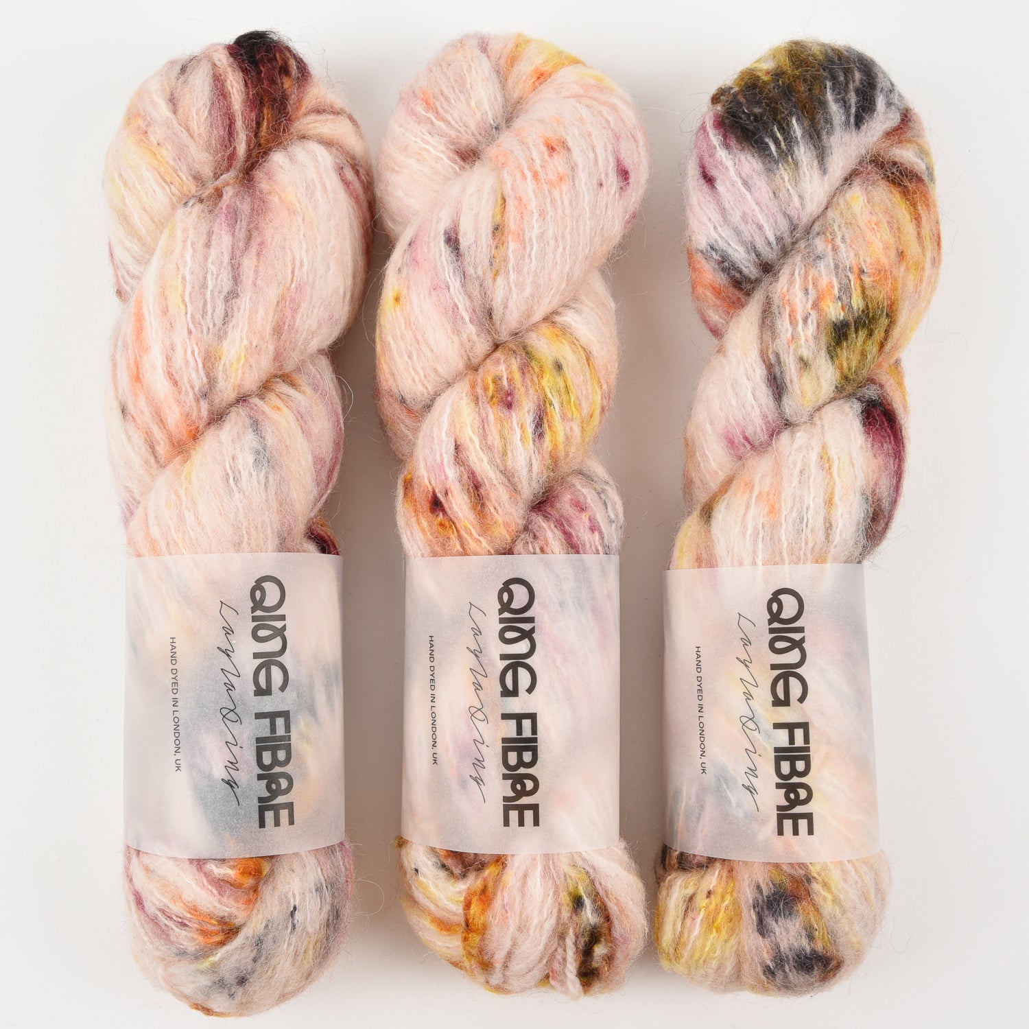 Qing Fibre MELTED BABY SURI - SUNFLOWER MAZE Alpaca Merino wool Silk Sport pink peach Yarn