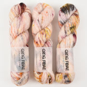Qing Fibre MELTED BABY SURI - SUNFLOWER MAZE Alpaca Merino wool Silk Sport pink peach Yarn