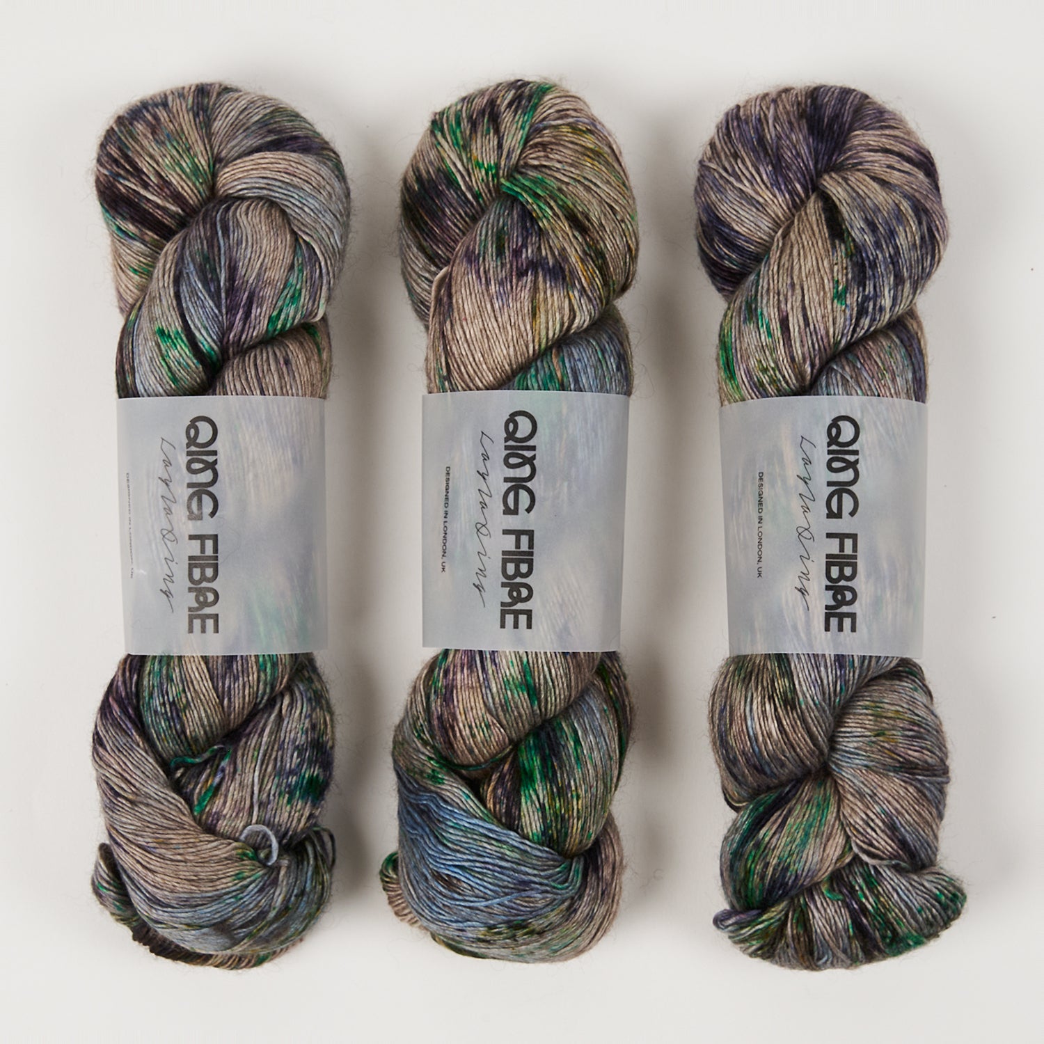 Qing Fibre QING YAK SINGLES - NORTHERN LIGHTS Merino wool Yak Silk Fingering grey blue Yarn