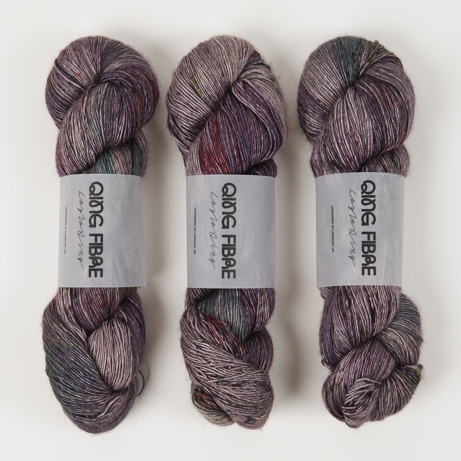 Qing Fibre QING YAK SINGLES - SLATE Merino wool Yak Silk Fingering grey purple Yarn