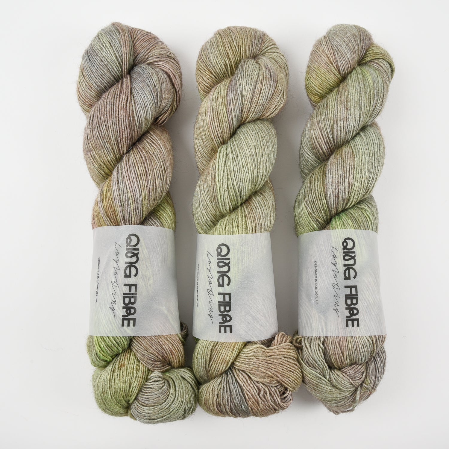 Qing Fibre QING YAK SINGLES - CYCLONE Merino wool Yak Silk Fingering grey green Yarn