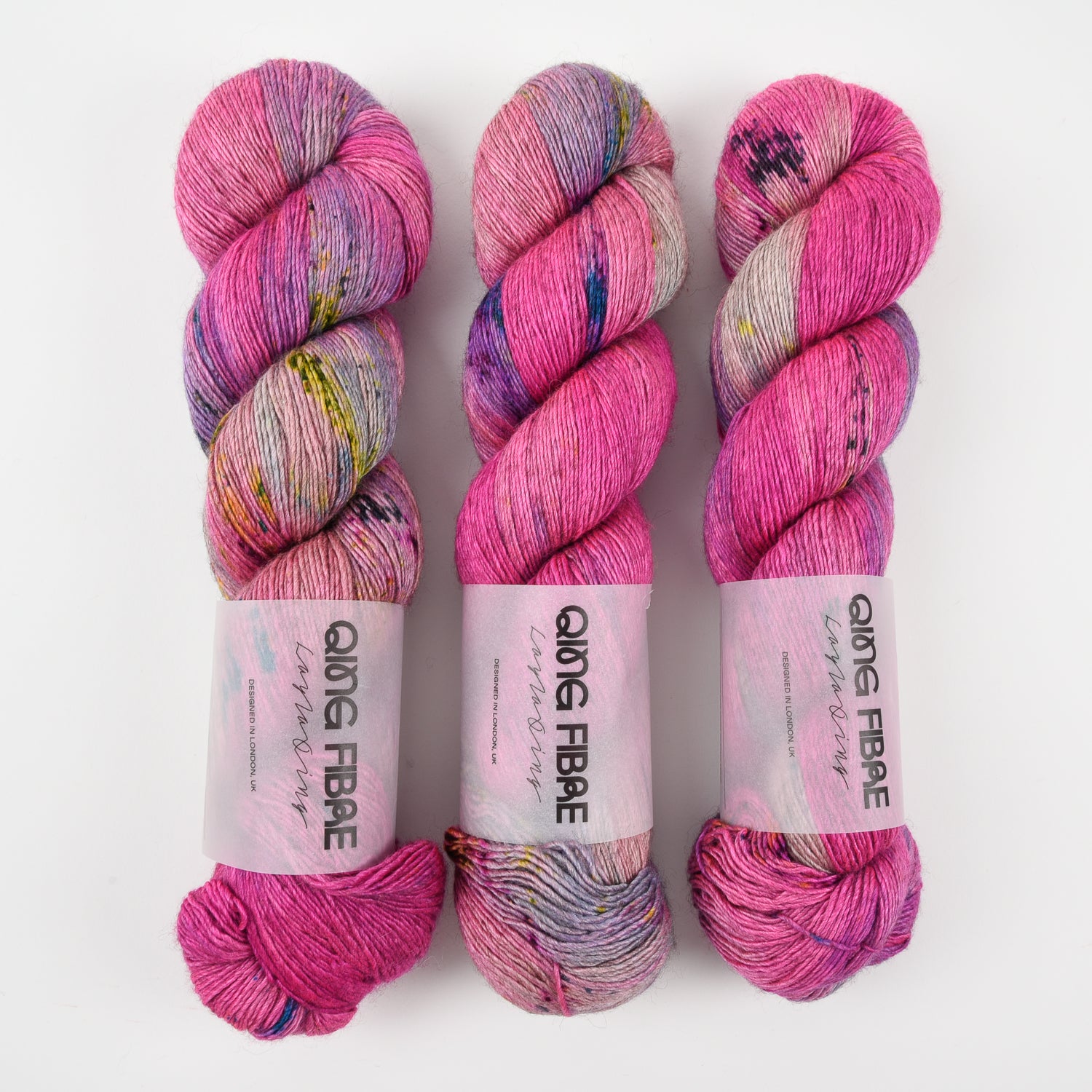 Qing Fibre QING YAK SINGLES - FLAMINGO Merino wool Yak Silk Fingering pink Yarn