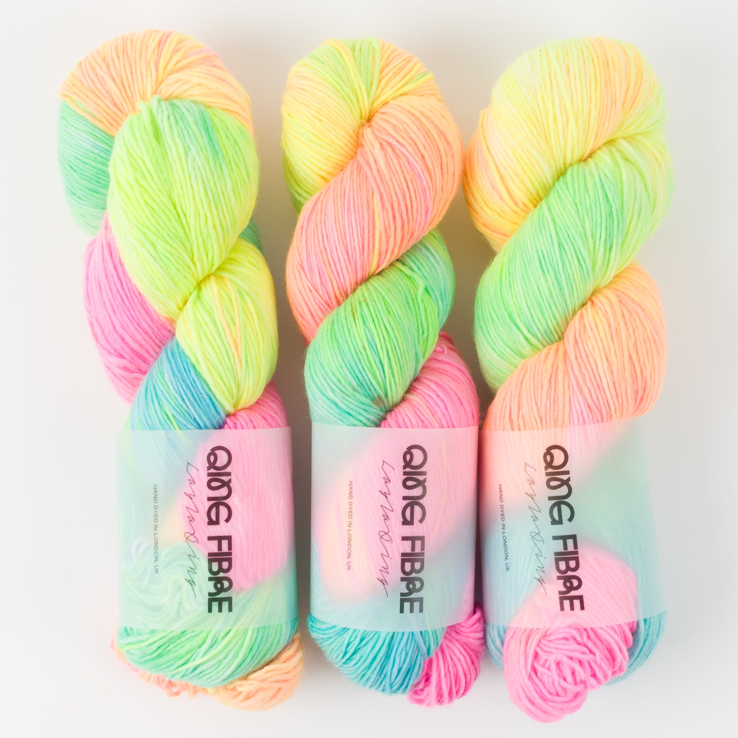 Qing Fibre DASHING SASSY - UTOPIA Merino wool Fingering rainbow neon Yarn