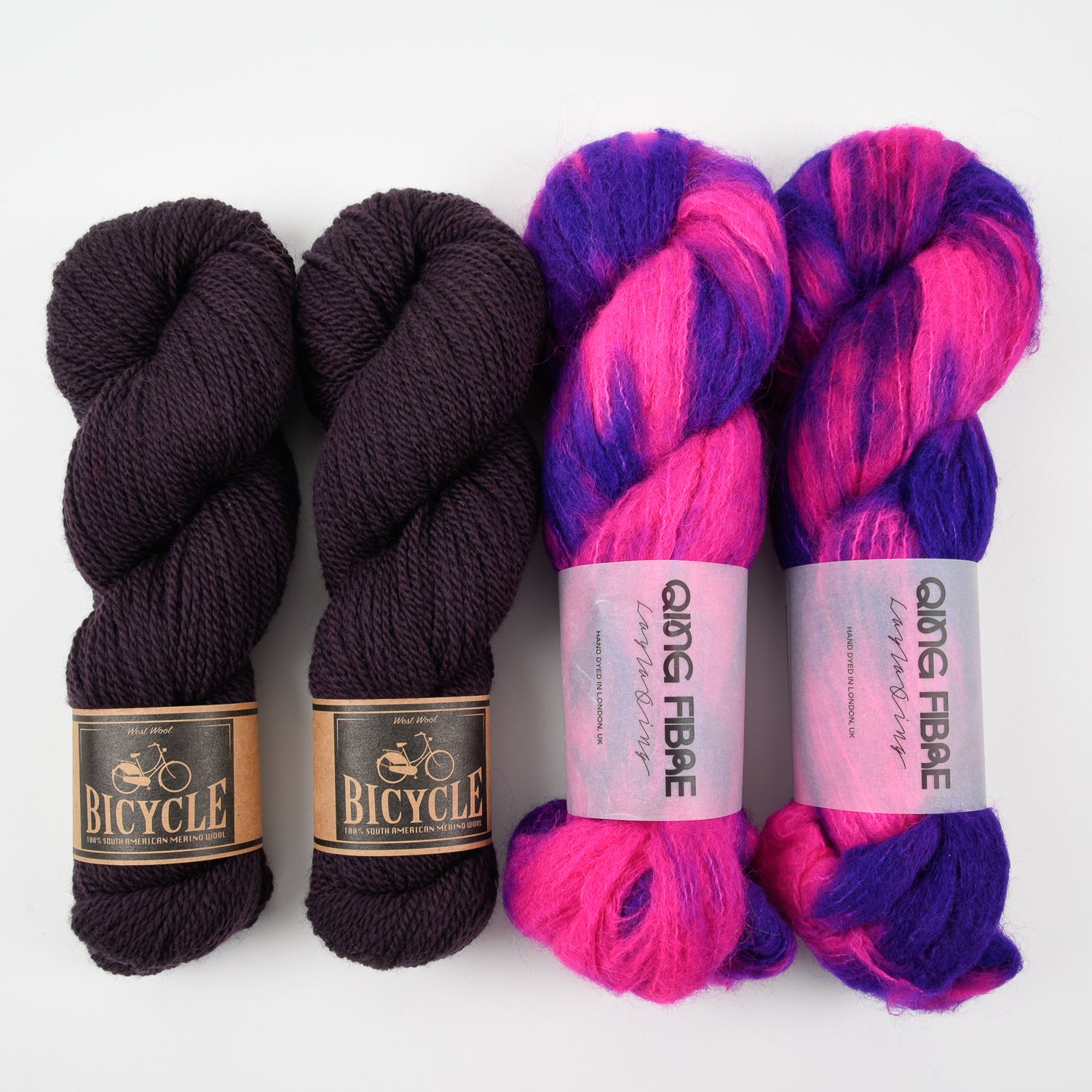 Qing Fibre RICH FOXGLOVES Alpaca Merino wool Silk Mixed Weight Quick Kits