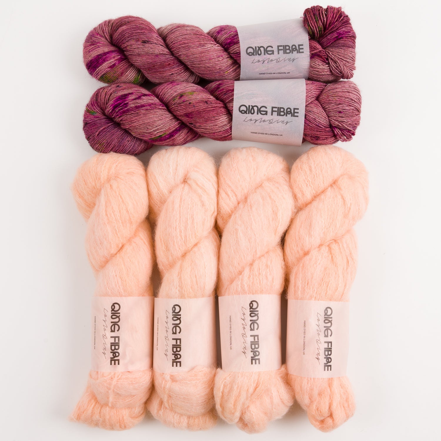 Qing Fibre ROSEY PEACH Merino wool Silk Yak Alpaca Mixed Weight Quick Kits