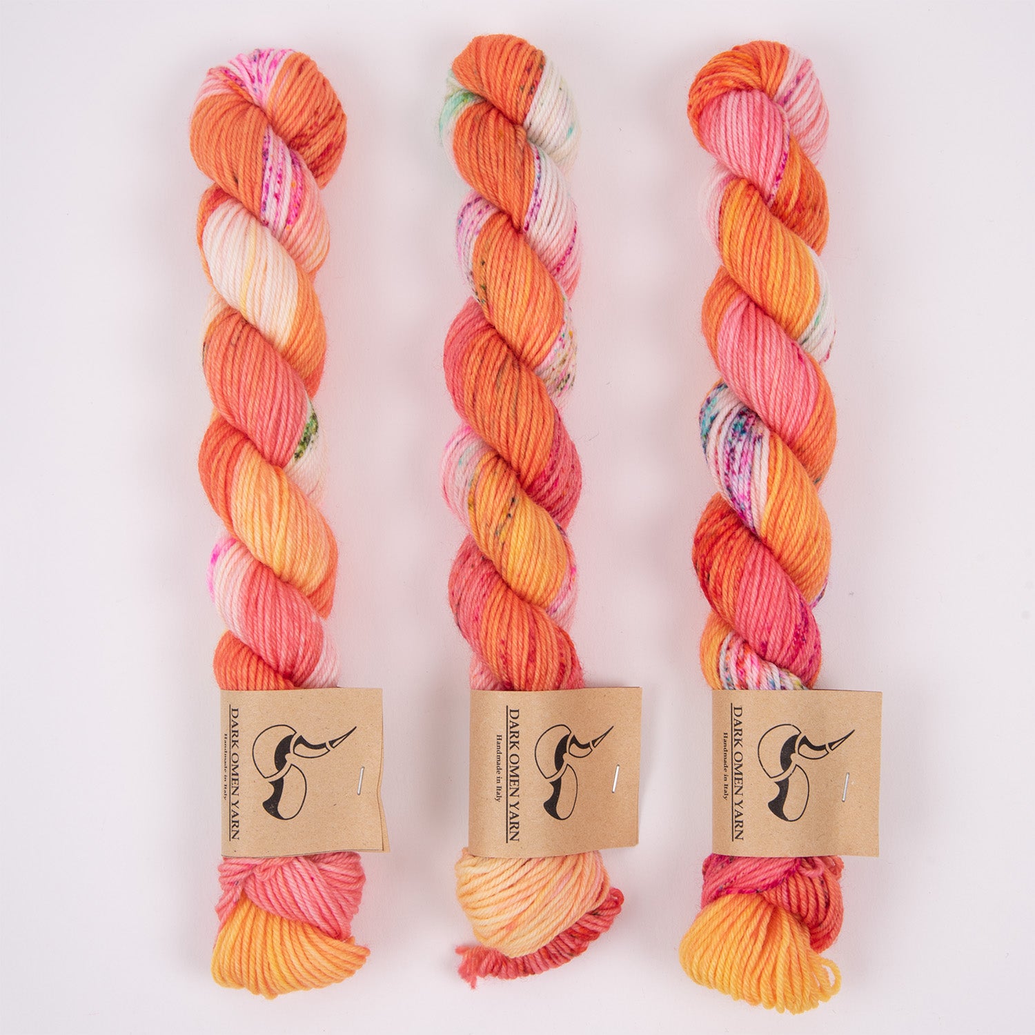 Dark Omen Yarn MERINO SOCK MINI - RIZ SALAD Merino wool Nylon Fingering pink coral Yarn