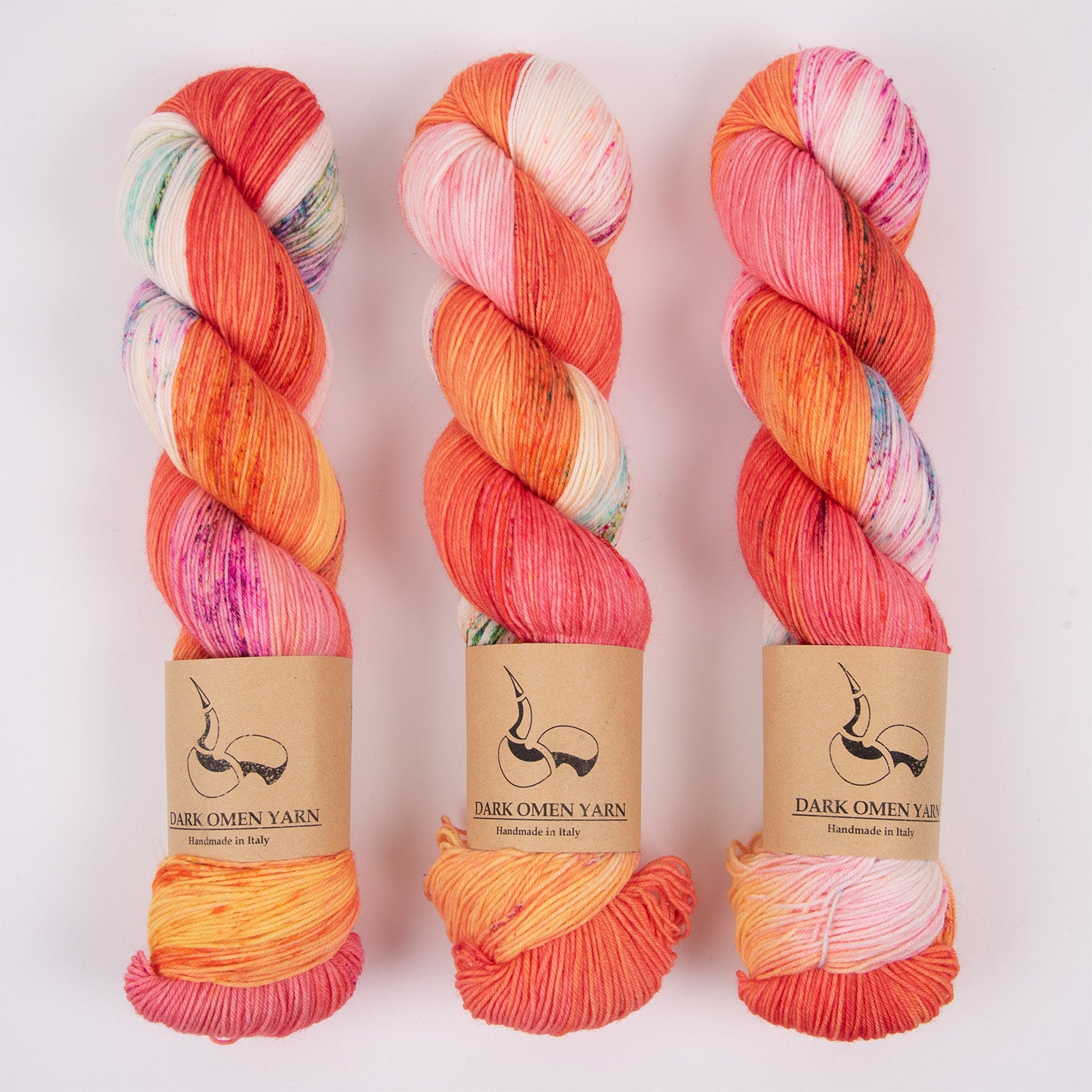 Dark Omen Yarn MERINO SOCK - RIZ SALAD Merino wool Nylon Fingering multicolour coral red Yarn