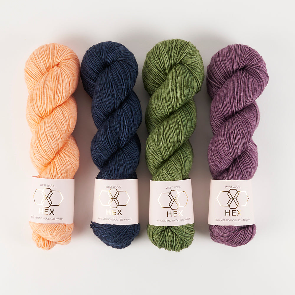 West Wool HEX 4 COLOUR KITS peach cream grey gray-1 purple orange blue brown pink green Quick Kits