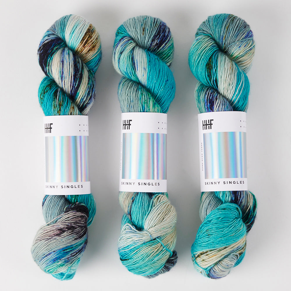 Hedgehog Fibres SKINNY SINGLES - ESTUARY Merino wool Fingering turquoise blue Yarn