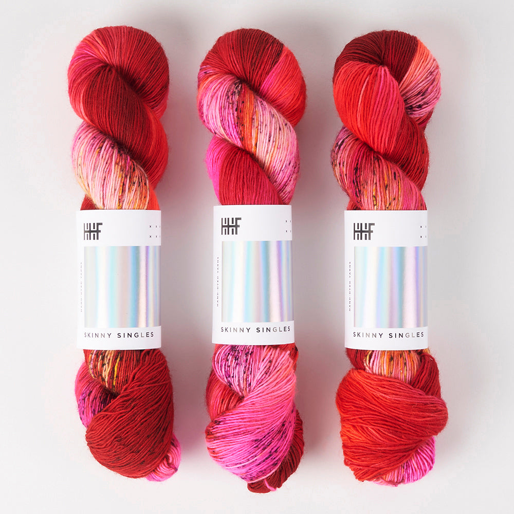 Hedgehog Fibres SKINNY SINGLES - MAPLE FIRE Merino wool Fingering red fuchsia Yarn