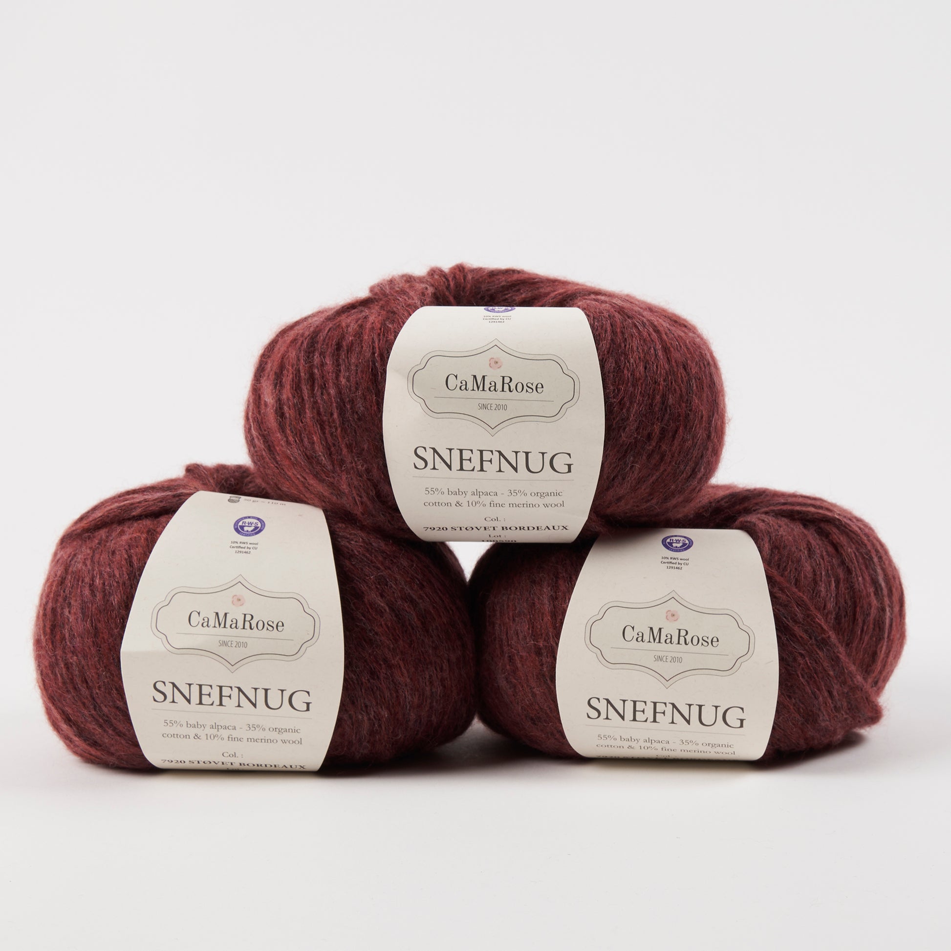 CaMaRose SNEFNUG - STØVET BORDEAUX Alpaca Cotton Merino wool Aran red Yarn