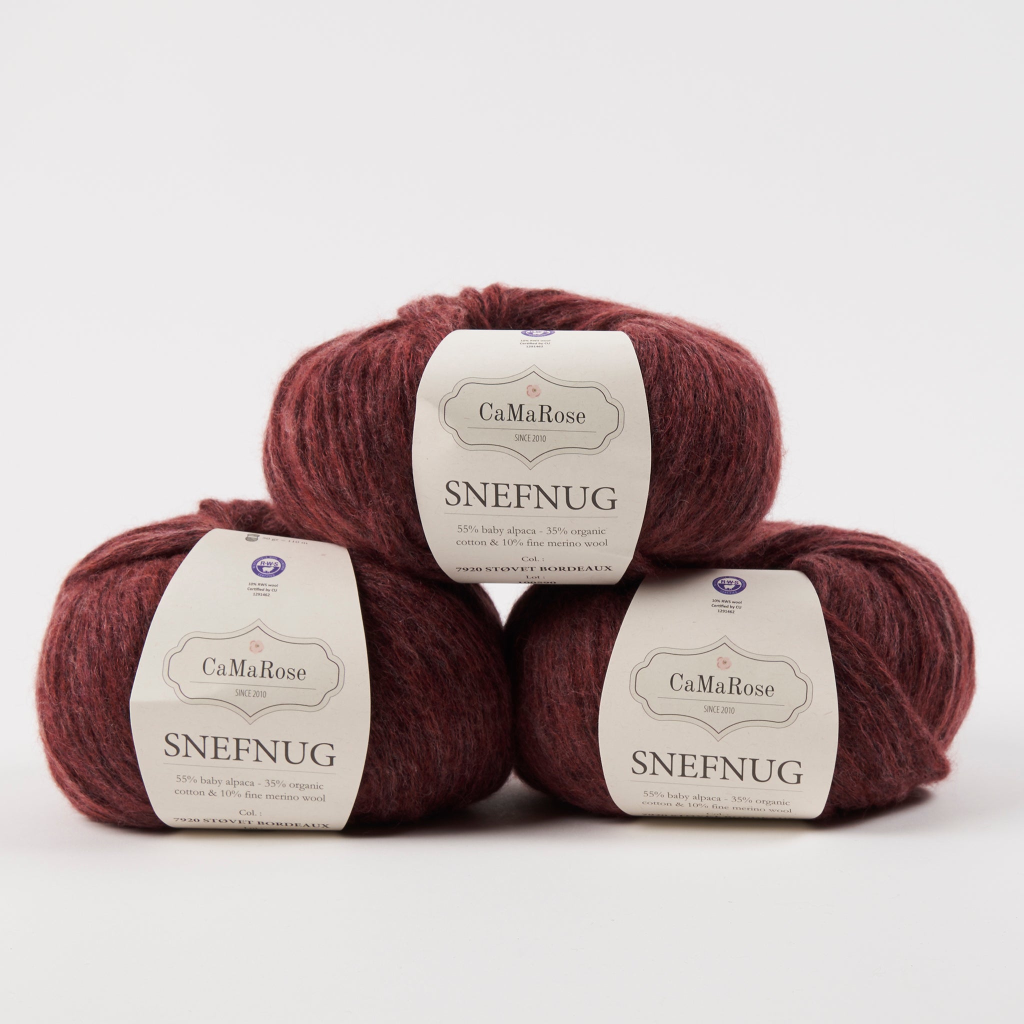 CaMaRose SNEFNUG - STØVET BORDEAUX Alpaca Cotton Merino wool Aran red Yarn