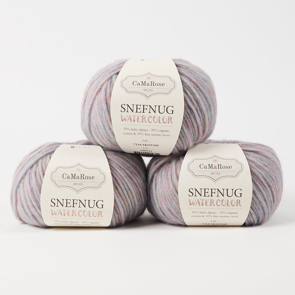 CaMaRose SNEFNUG WATERCOLOR - SKOVSØ Alpaca Cotton Merino wool Aran purple multicolour Yarn