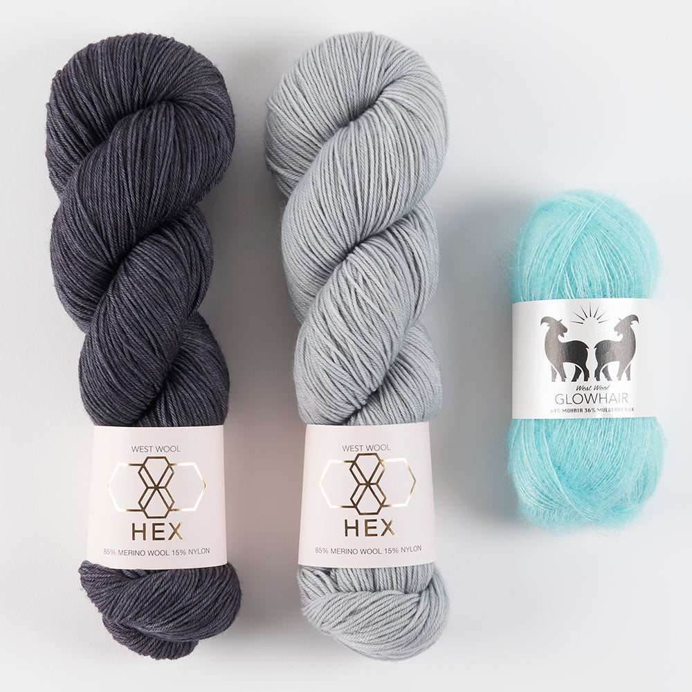 West Wool STRIPED ESJAN - AQUAMARINE SKY Merino wool Nylon Mohair Silk Fingering  Lace multicolour Westknits Kits