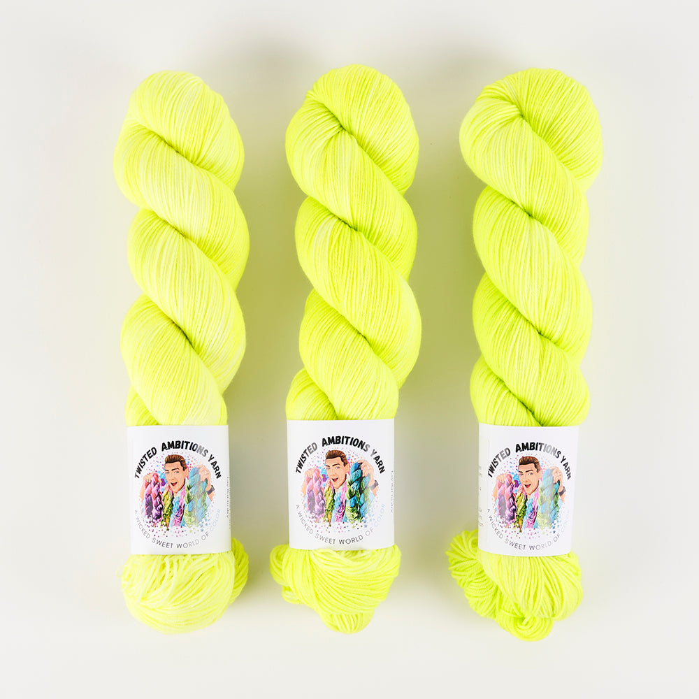 Twisted Ambitions SWEET SOCK - MOONLIGHT Merino wool Nylon Fingering neon yellow Yarn