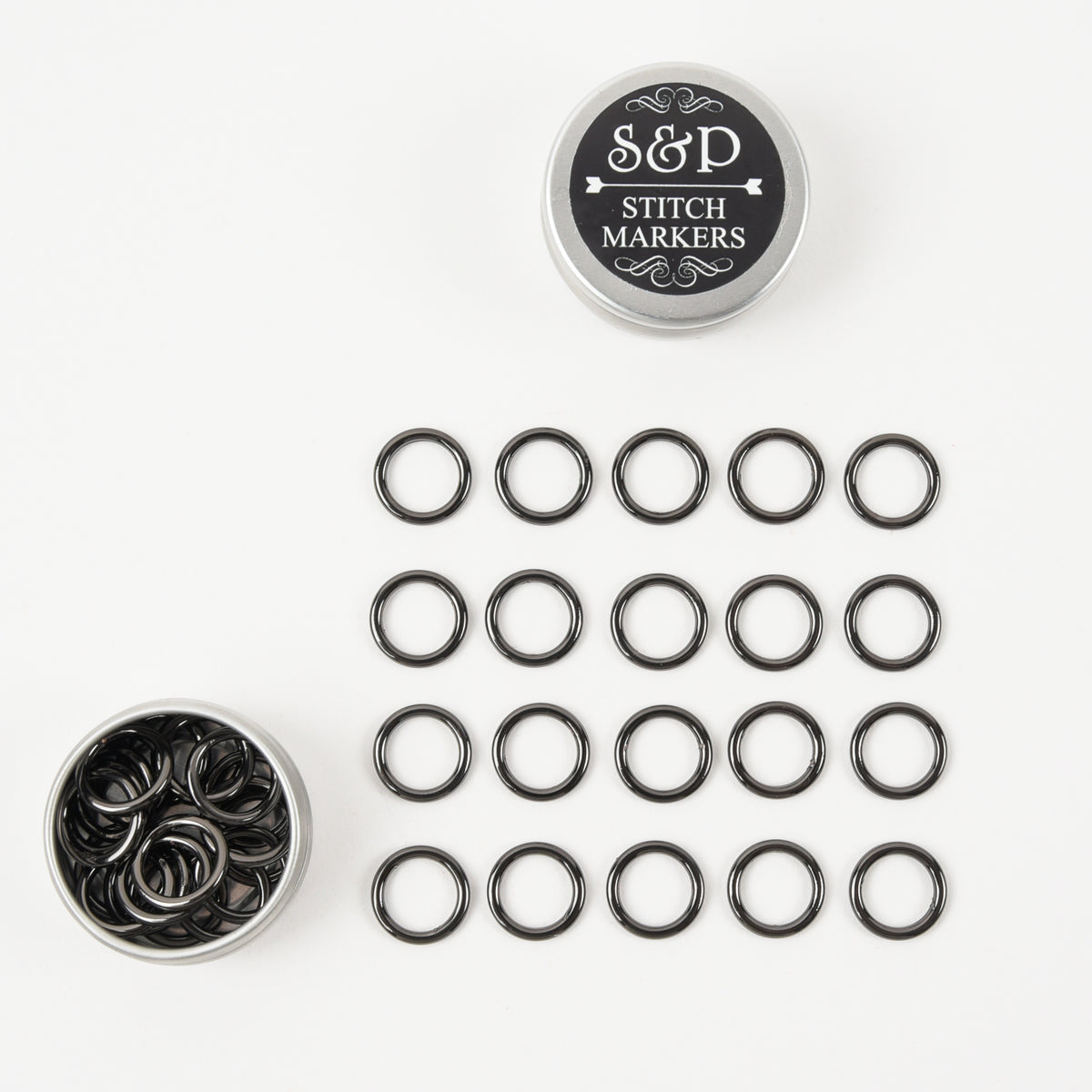 ROUND LG ZINC ALLOY BLACK STITCH MARKERS 20 PCS