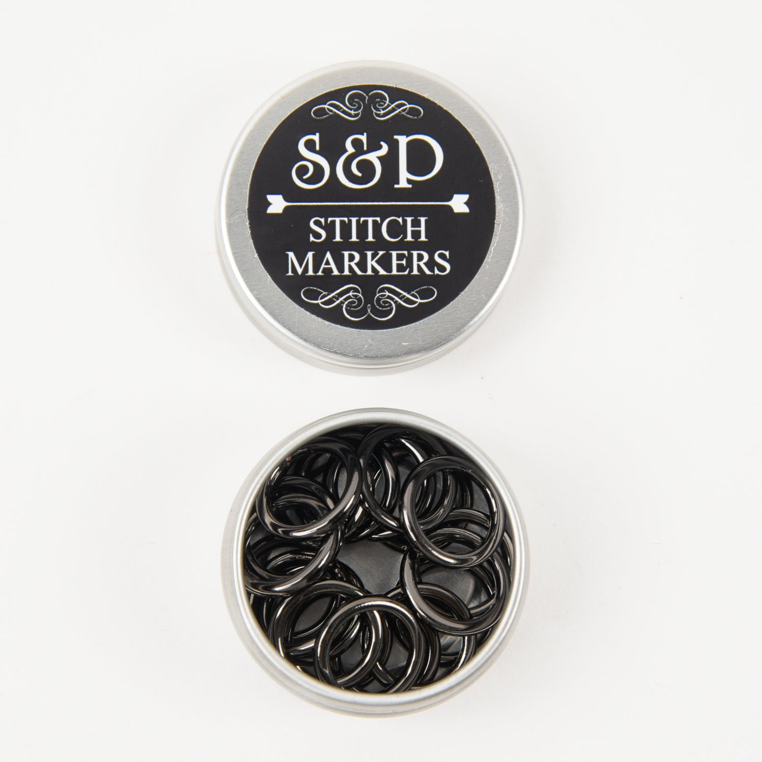 ROUND LG ZINC ALLOY BLACK STITCH MARKERS 20 PCS