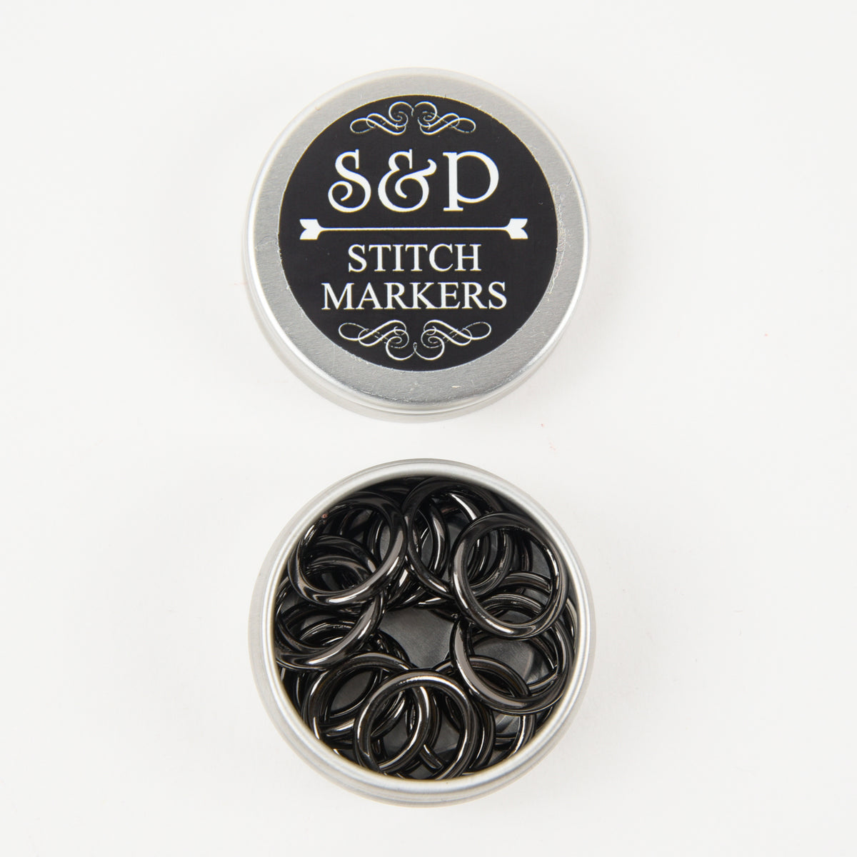 ROUND LG ZINC ALLOY BLACK STITCH MARKERS 20 PCS