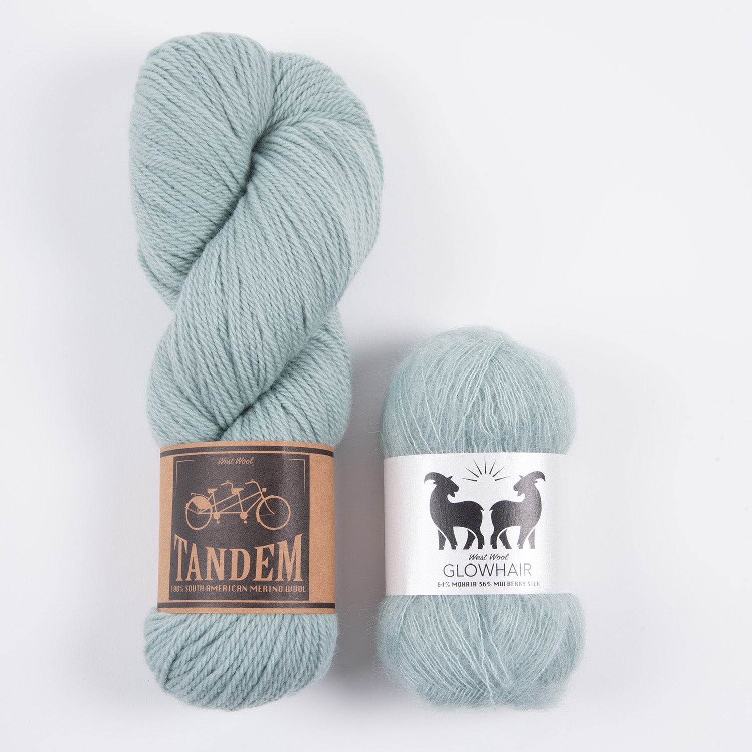 West Wool UNICORN HORN SKINNY SCARF - SEA MIST Merino wool Mohair Silk DK Lace blue Westknits Kits