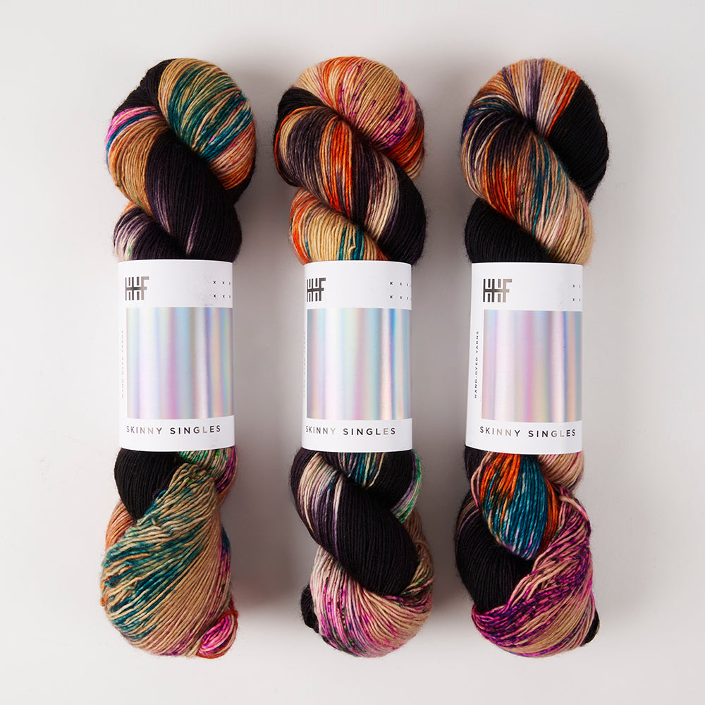 Hedgehog Fibres SKINNY SINGLES - HAWK Merino wool Fingering black multicolour Yarn
