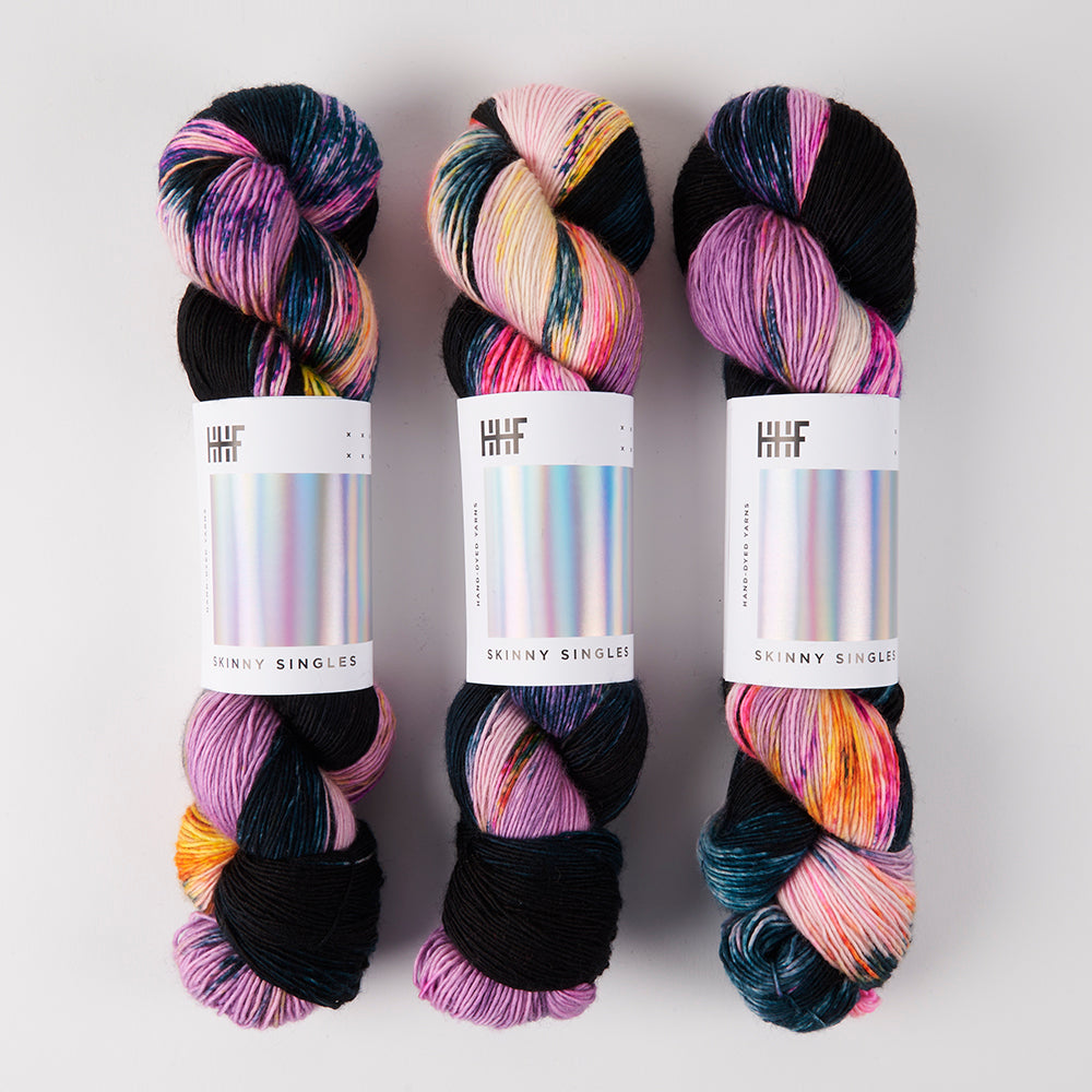 Hedgehog Fibres SKINNY SINGLES - STAINED GLASS Merino wool Fingering black multicolour Yarn