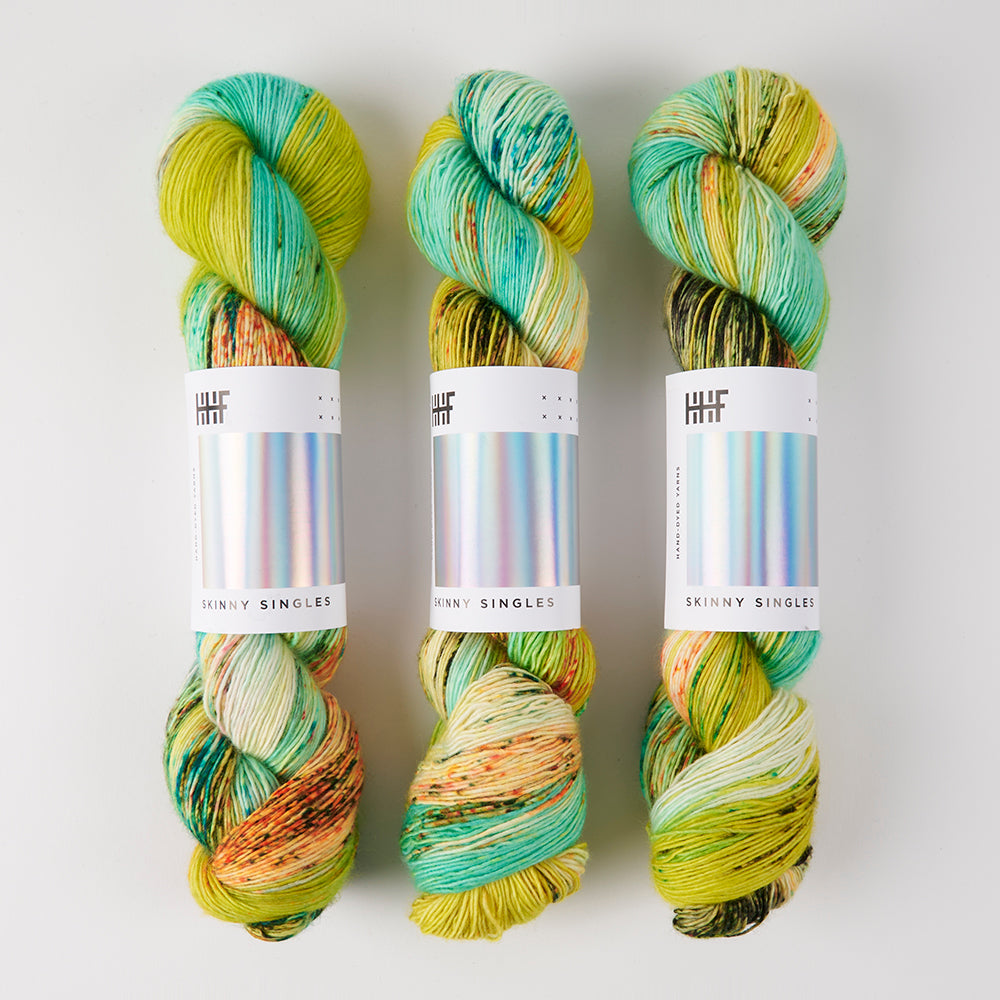 Hedgehog Fibres SKINNY SINGLES - TREE FROG Merino wool Fingering green yellow Yarn