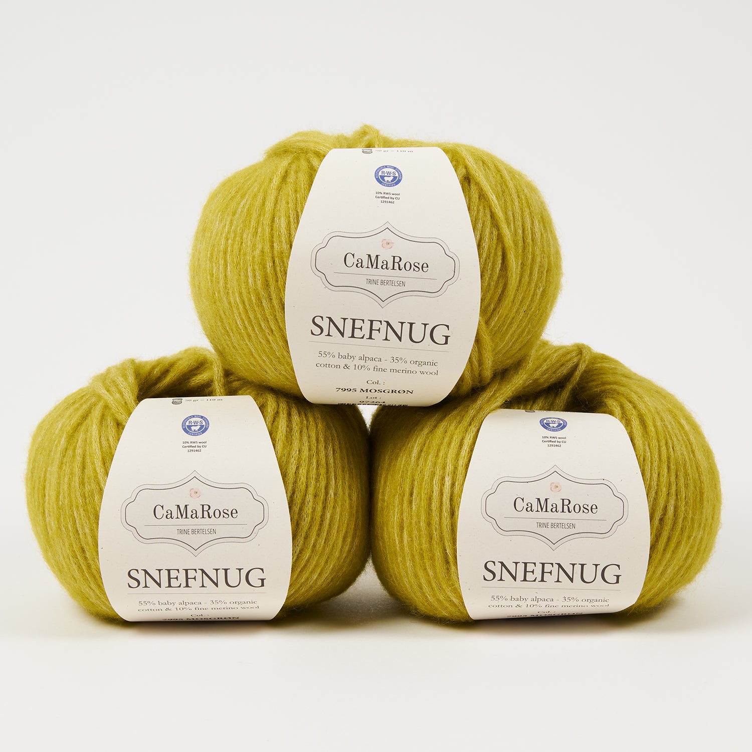 CaMaRose SNEFNUG - MOSGRØN Alpaca Cotton Merino wool Aran green Yarn