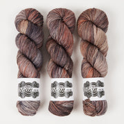 The Urban Purl LUX HI TWIST - SMOKE & SUNSET Merino wool Silk Fingering brown Yarn