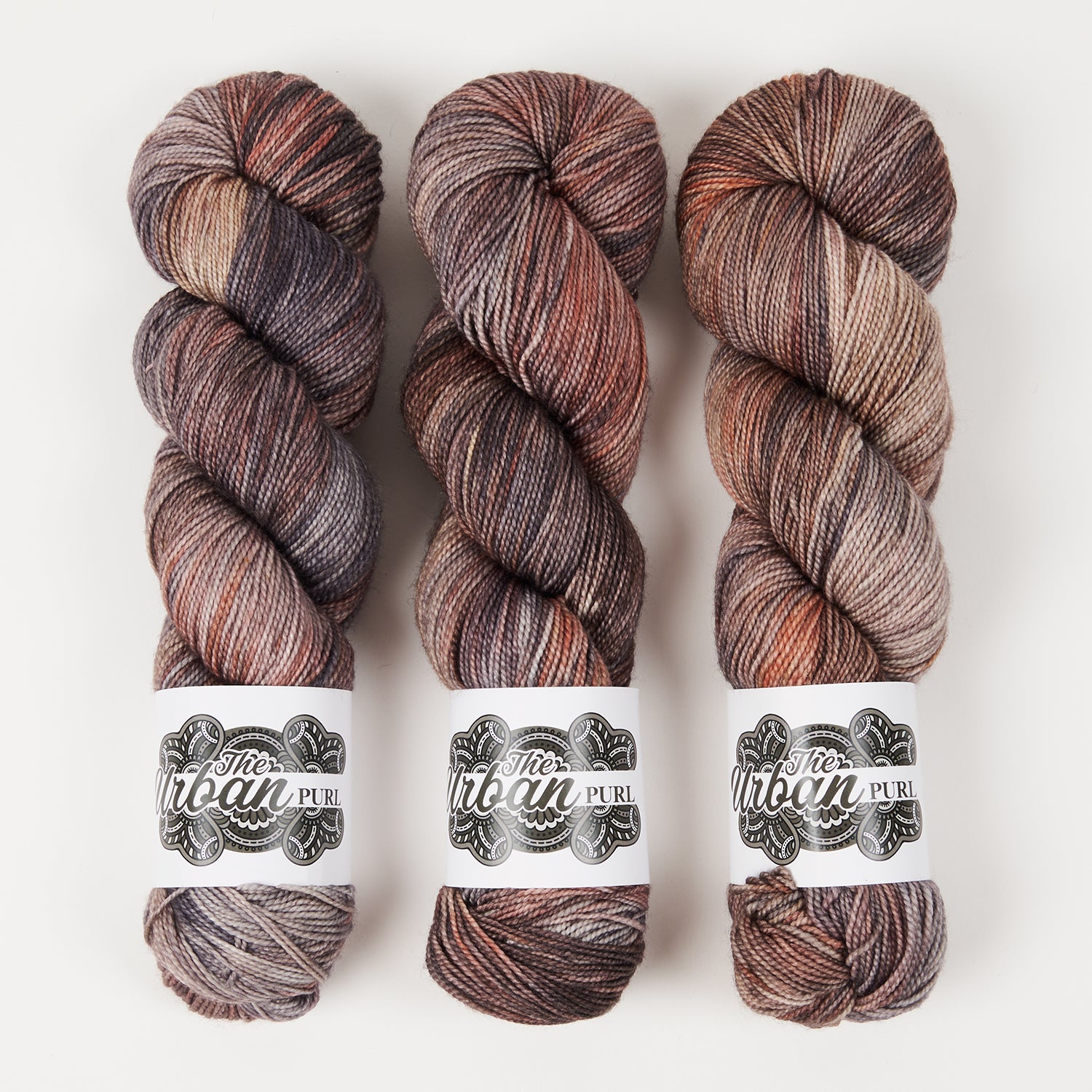The Urban Purl LUX HI TWIST - SMOKE & SUNSET Merino wool Silk Fingering brown Yarn