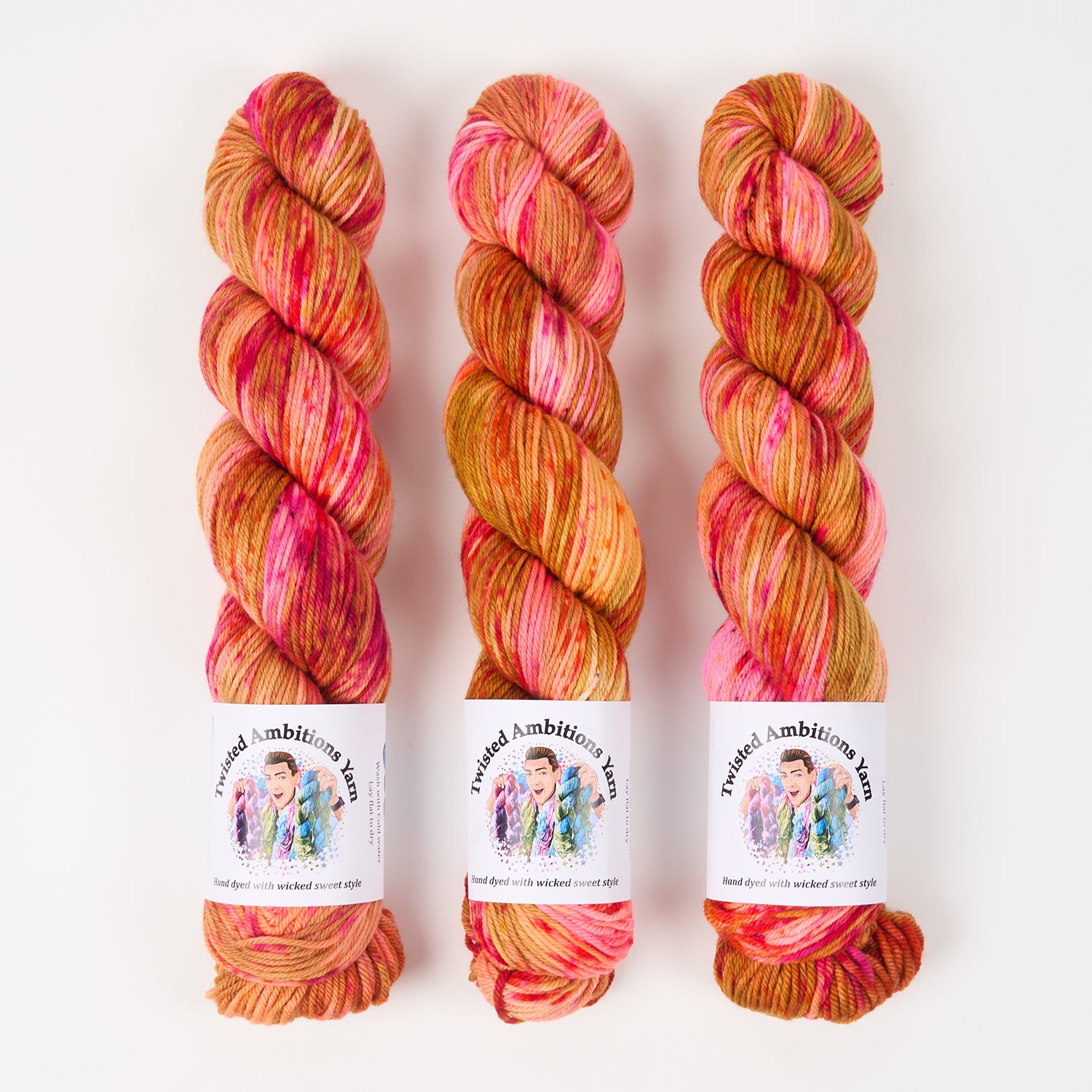 Twisted Ambitions WICKED DK - GLITZ Merino wool DK pink orange Yarn