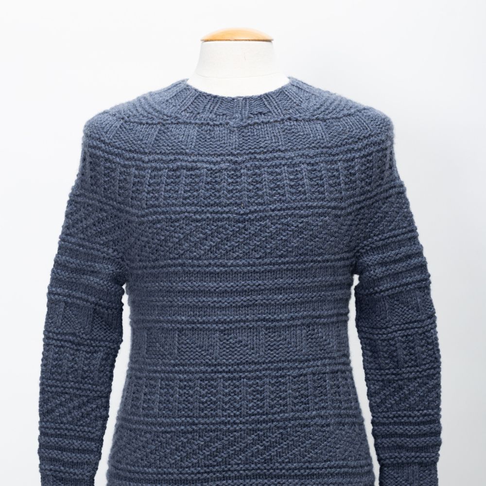 WESTKNITS SAMPLE - BLUE CARGO COLLAGE SWEATER